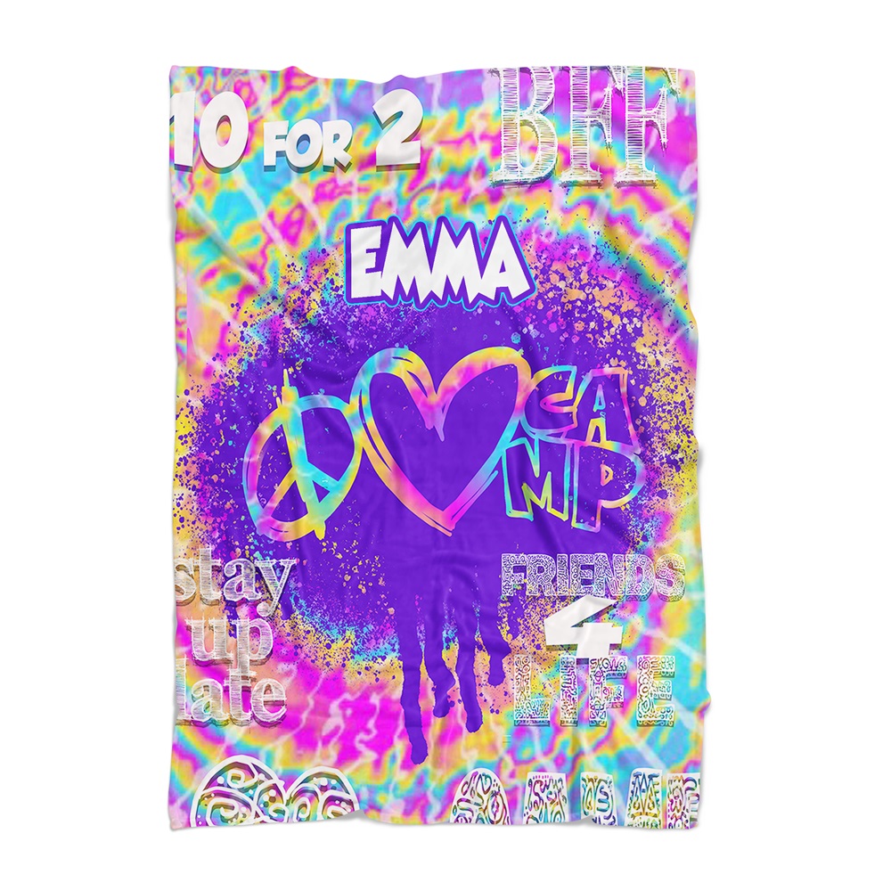 PENELOPE WILDBERRY PERSONALIZED BLANKET-PASTEL TIE DYE CAMP